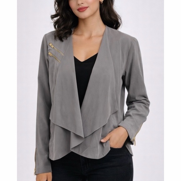 PinkMelo Jackets & Blazers - PINKMELO • Grey/Gold Drape Front Jacket, S